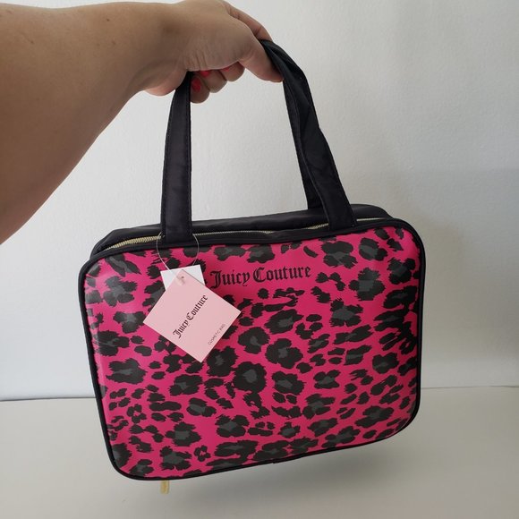 Juicy Couture Makeup Cosmetic Weekender Bag Fuchsia Leopard Animal Print NWT - Picture 5 of 5